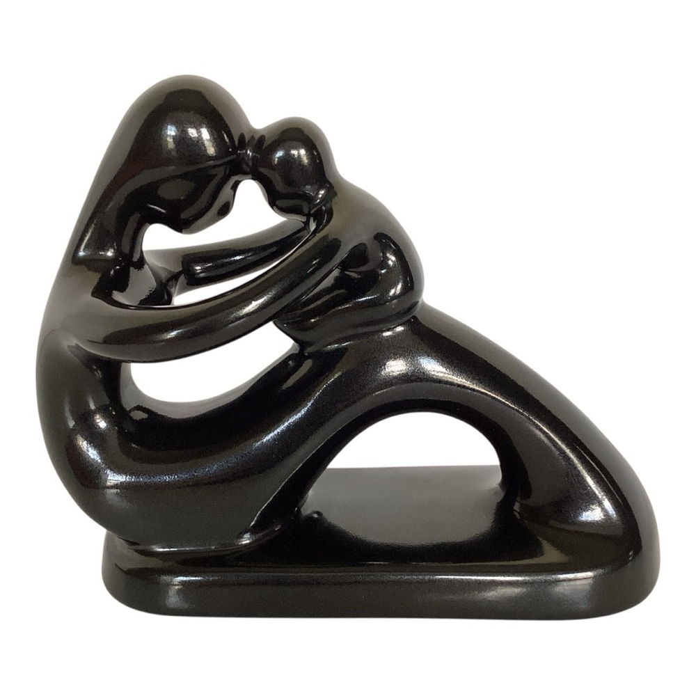 Mother And Child Figurine High Gloss Black Ceramic Art Deco Sculpture MCM EUC